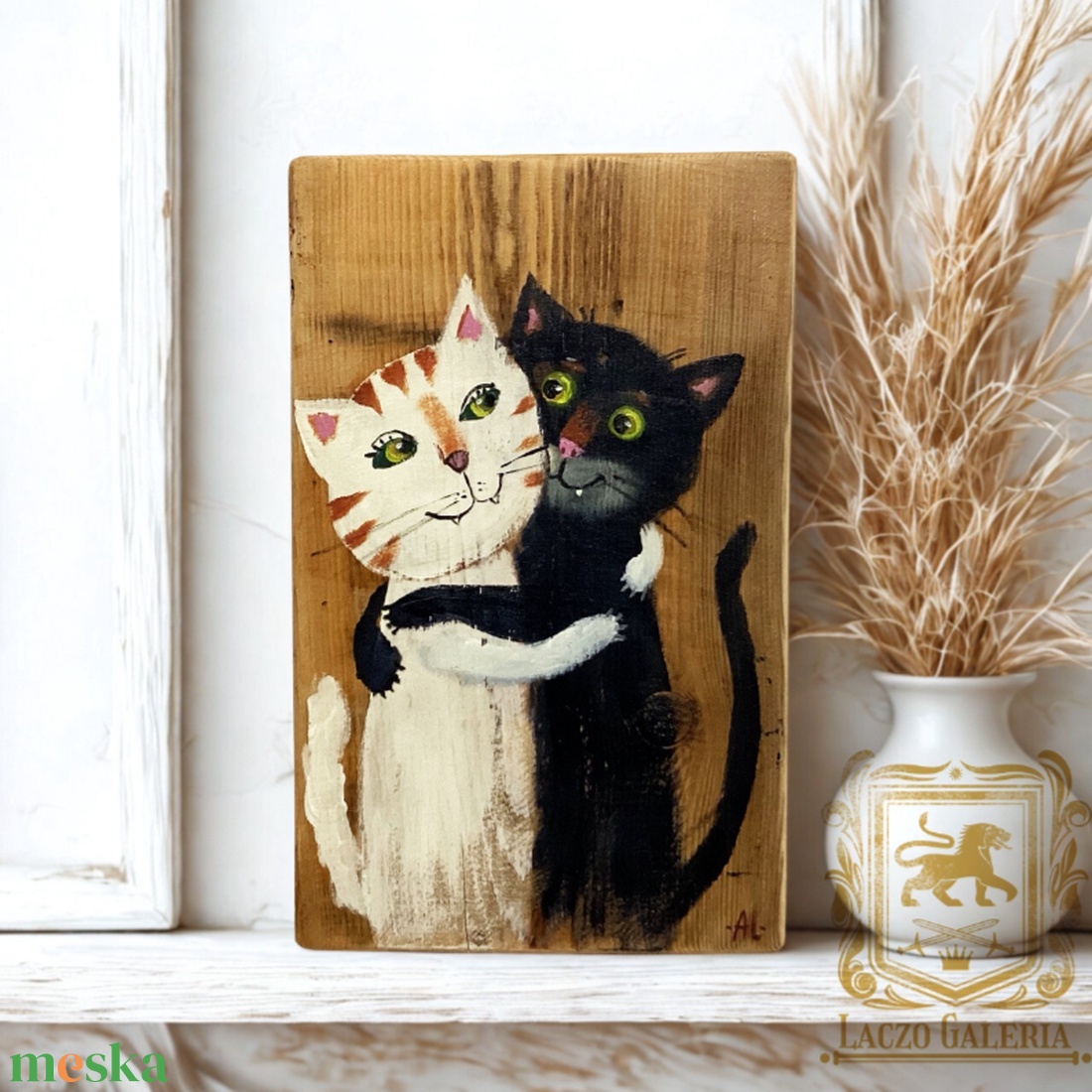 Kormi és mátkája - Rusztikus Fatábla, Ajándék ötlet - Egyedi Falidísz, Macska, Cica - otthon & életmód - dekoráció - fali és függő dekoráció - falra akasztható dekor - Meska.hu