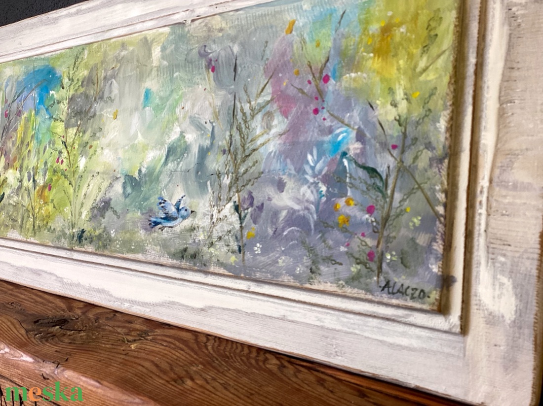 Szabad ég alatt - Rusztikus Fatábla, Egyedi Falikép, Akril Festmény - Virágok - Madár - otthon & életmód - dekoráció - fali és függő dekoráció - falra akasztható dekor - Meska.hu