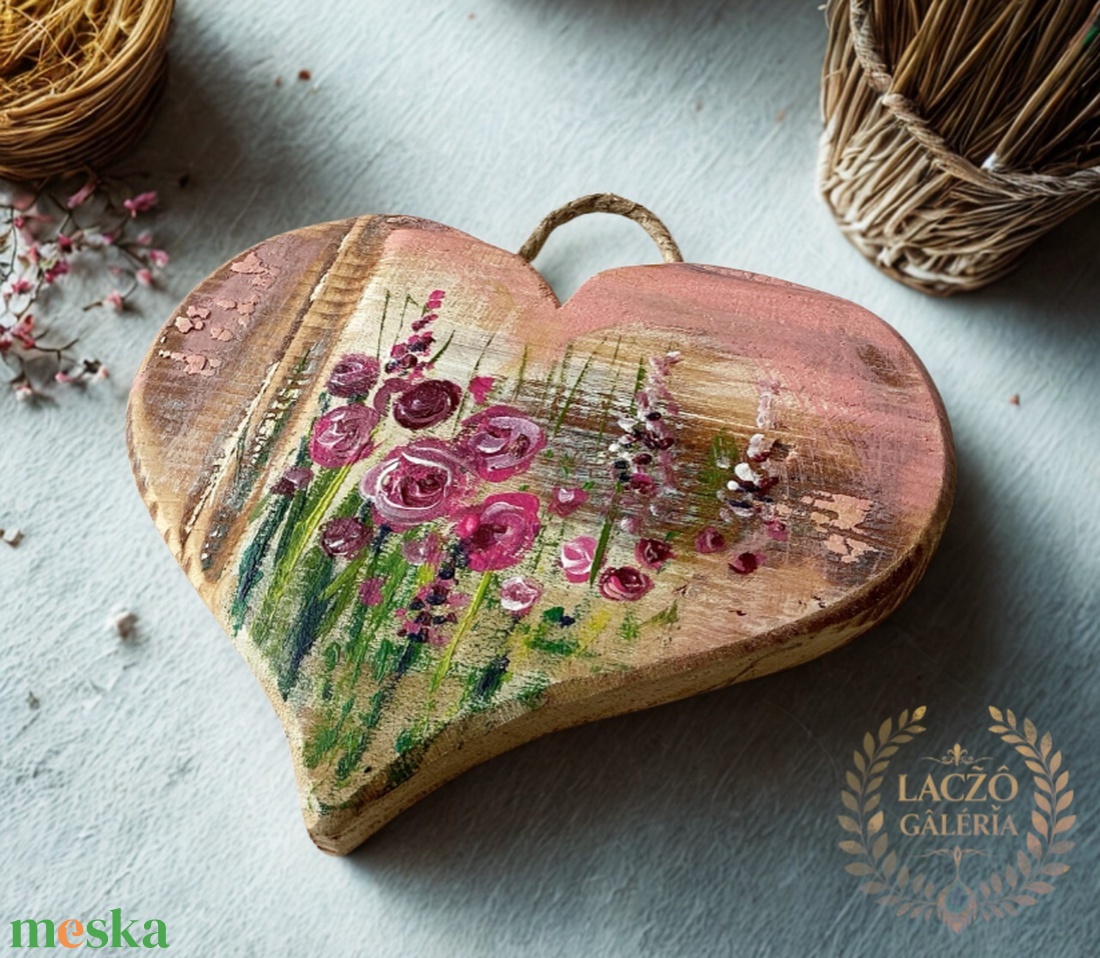 Valentin-napi szív virágokkal - Rusztikus Fatábla, Ajándék ötlet - Egyedi Falidísz, Szív, Valentin-nap - otthon & életmód - dekoráció - fali és függő dekoráció - falra akasztható dekor - Meska.hu