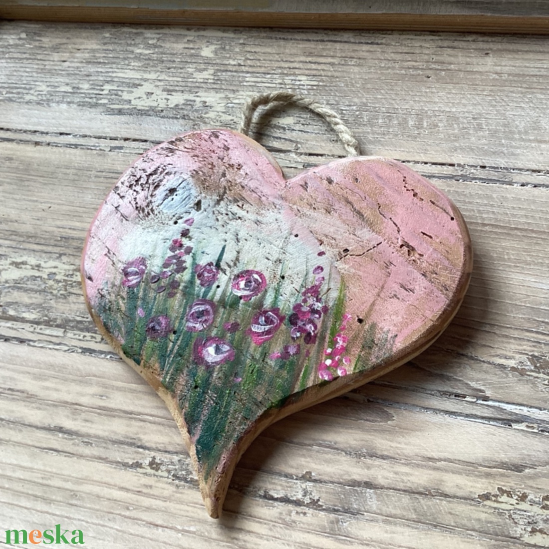 Vadvirágos - Pink - Rusztikus Fatábla, Ajándék ötlet - Egyedi Falidísz, Szív, Valentin-nap - otthon & életmód - dekoráció - fali és függő dekoráció - falra akasztható dekor - Meska.hu
