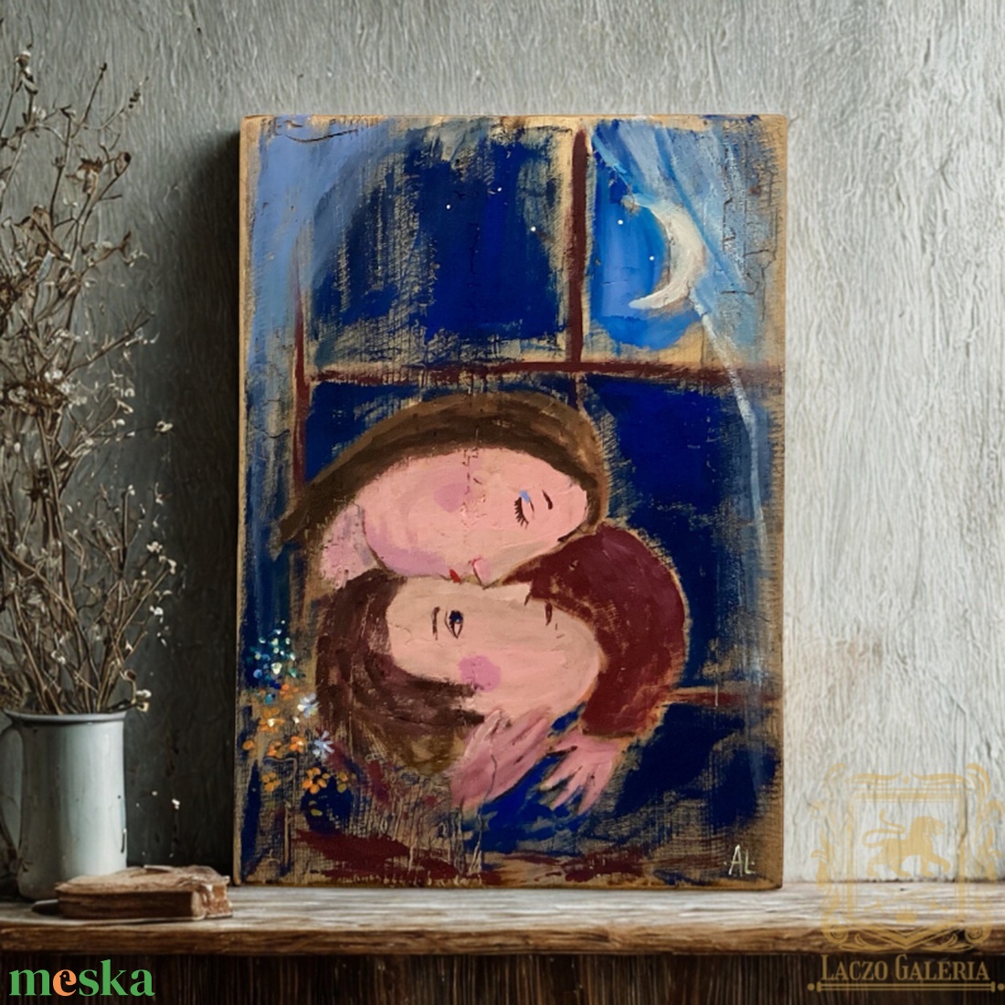 A csók - Rusztikus Fatábla, Ajándék ötlet - Egyedi Falidísz - Valentin-nap, Szerelem  - otthon & életmód - dekoráció - fali és függő dekoráció - falra akasztható dekor - Meska.hu
