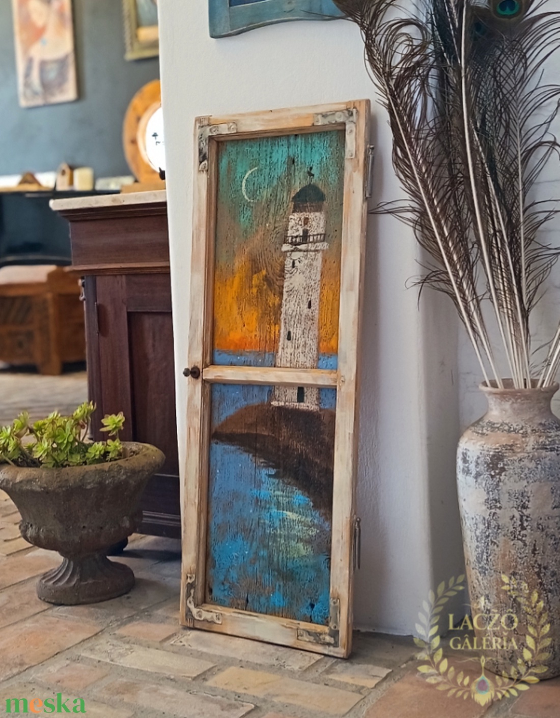 Világítótorony - Naplemente - Ajándék ötlet, Rusztikus Dekoráció,  Fatábla, Ablak, Tenger, Gyerekszoba - otthon & életmód - dekoráció - fali és függő dekoráció - falra akasztható dekor - Meska.hu