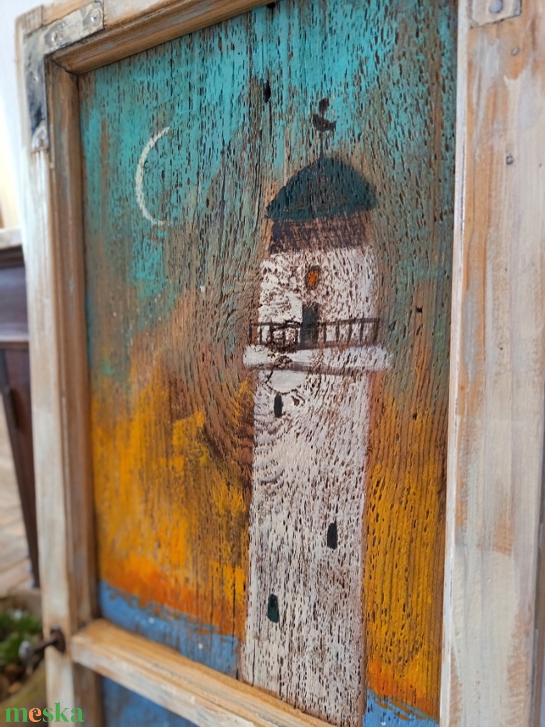 Világítótorony - Naplemente - Ajándék ötlet, Rusztikus Dekoráció,  Fatábla, Ablak, Tenger, Gyerekszoba - otthon & életmód - dekoráció - fali és függő dekoráció - falra akasztható dekor - Meska.hu