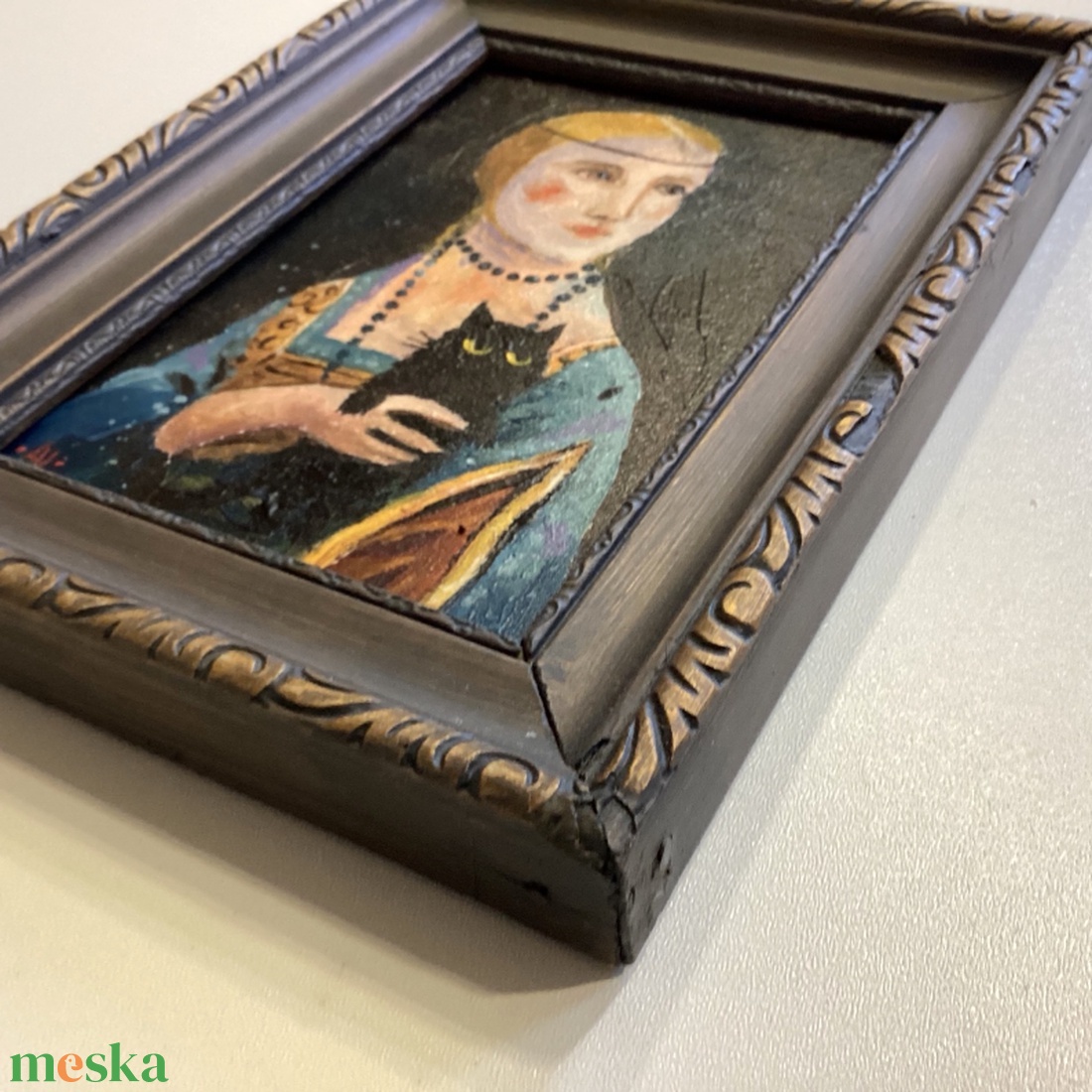 Kormi a hermet  - Eredeti Akril festmény Szép régi keretben - Kormi, Macska, cica - Laczó Ágnes  - művészet - festmény - akril - Meska.hu