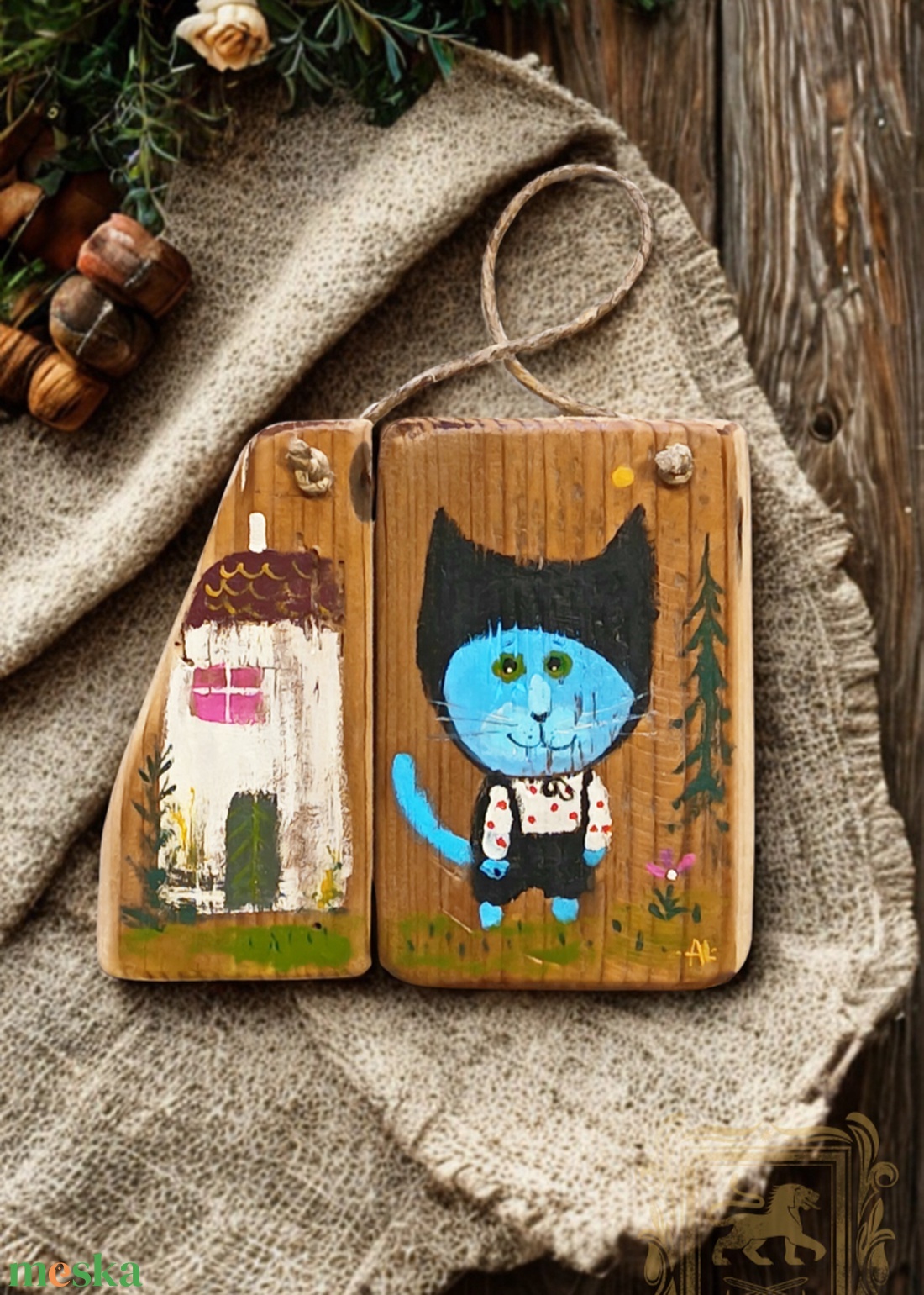 Bluebe - Rusztikus Fatábla, Ajándék ötlet - Egyedi  dekoráció - Macska, Cica - otthon & életmód - dekoráció - fali és függő dekoráció - falra akasztható dekor - Meska.hu