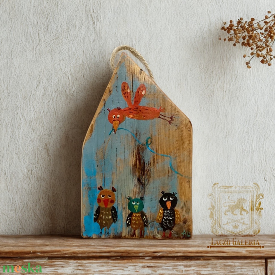 Tollasok - Rusztikus Festett Fatábla - Falra akasztható - Ajándék ötlet - Gyerekszoba, Bagoly, Madár - otthon & életmód - dekoráció - fali és függő dekoráció - függődísz - Meska.hu