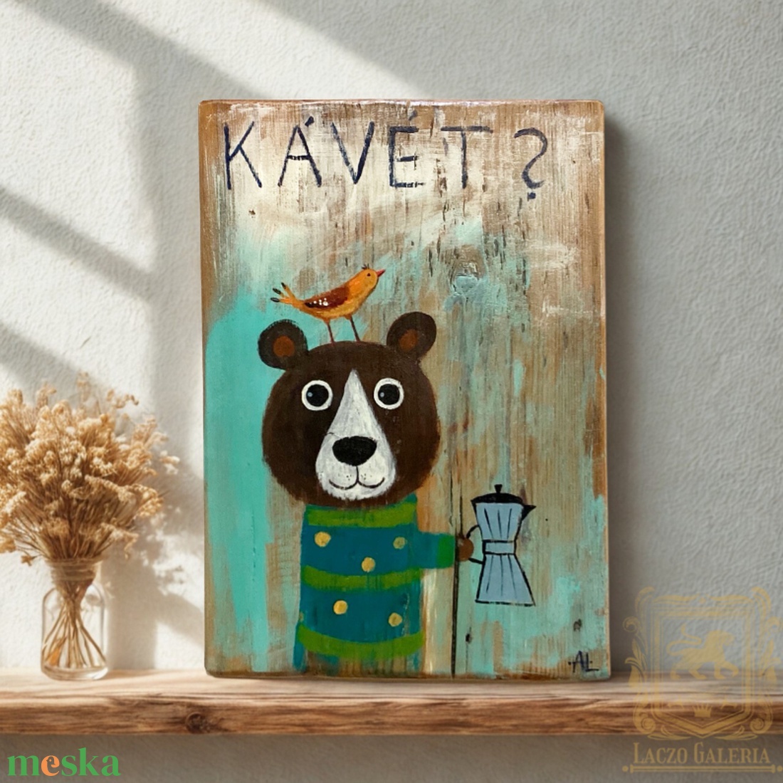 Ki kér Kávét? - Rusztikus Fatábla, Vicces Ajándék ötlet - Egyedi Falidísz, Konyha, Medve, Mackó - otthon & életmód - dekoráció - fali és függő dekoráció - falra akasztható dekor - Meska.hu