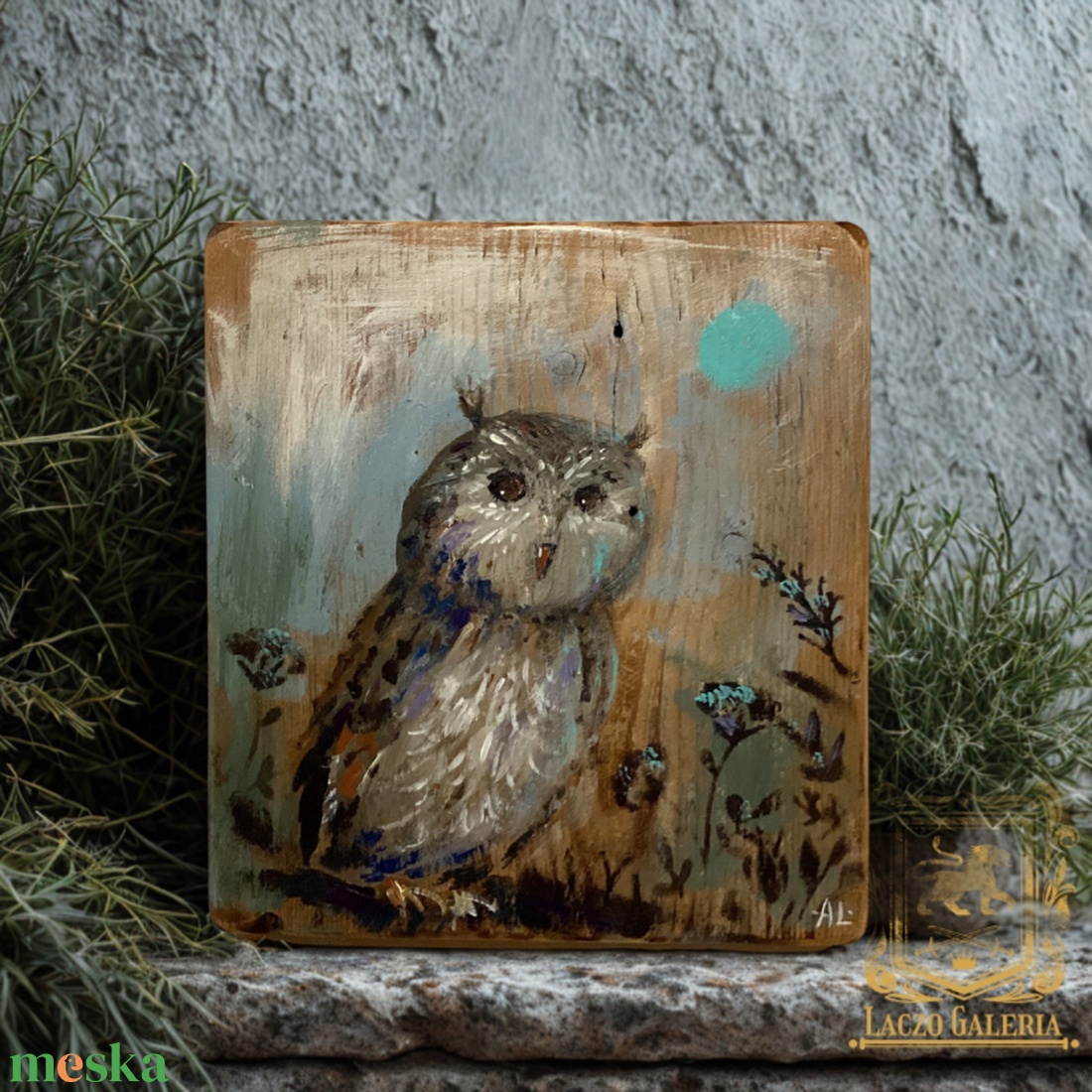 Holdfény - Rusztikus Fatábla, Gyerekszoba, Egyedi Falidísz, Bagoly, Falikép - otthon & életmód - dekoráció - fali és függő dekoráció - falra akasztható dekor - Meska.hu