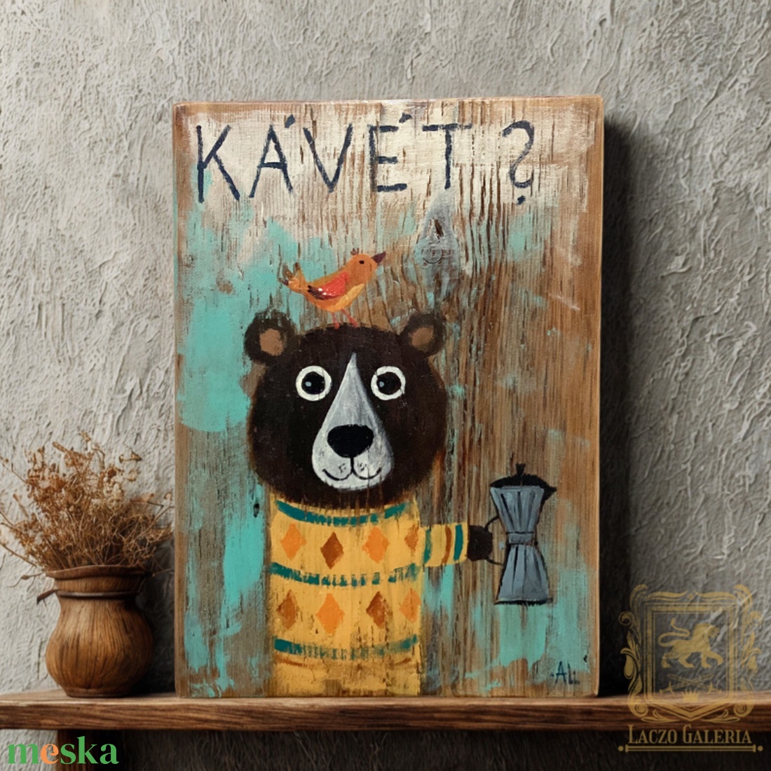 Ki kér Kávét? - Rusztikus Fatábla, Vicces Ajándék ötlet - Egyedi Falidísz, Konyha, Medve, Mackó - otthon & életmód - dekoráció - fali és függő dekoráció - falra akasztható dekor - Meska.hu