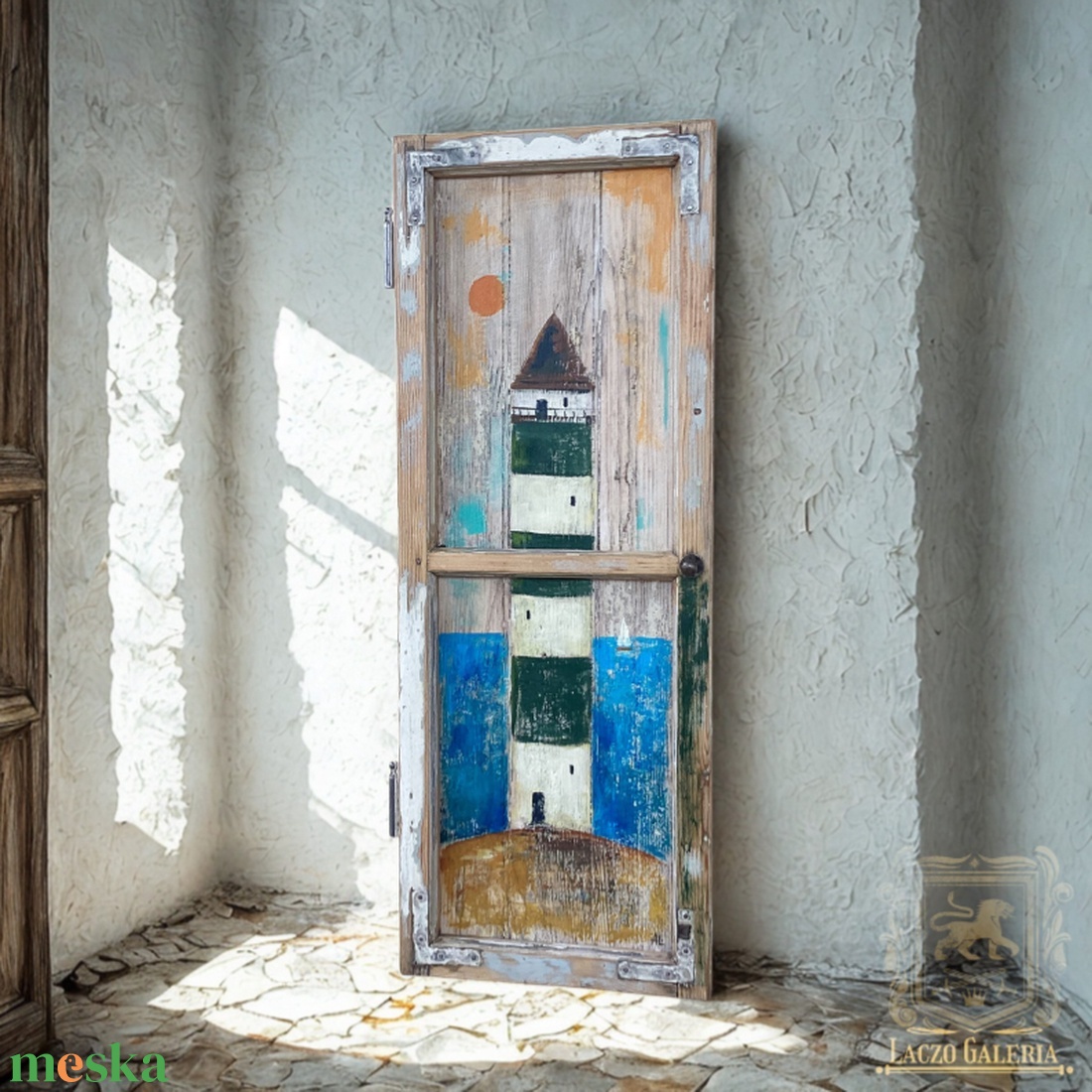 Világítótorony - Naplemente - Ajándék ötlet, Rusztikus Dekoráció,  Fatábla, Ablak, Tenger, Gyerekszoba - otthon & életmód - dekoráció - fali és függő dekoráció - falra akasztható dekor - Meska.hu