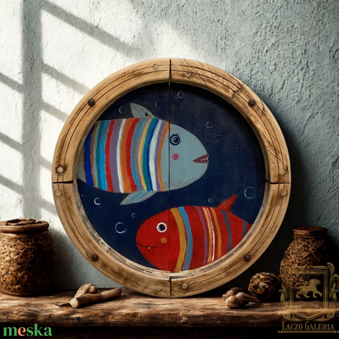 Boldog halacskák - Ajándék ötlet, Falikép, Dekoráció, Hal, Gyerekszoba, Hajóablak - otthon & életmód - dekoráció - fali és függő dekoráció - falra akasztható dekor - Meska.hu
