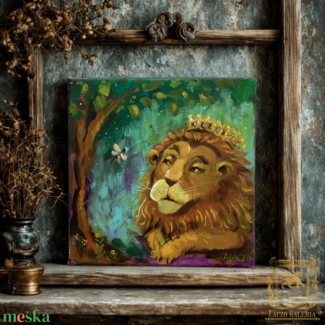 Oroszlán és pillangó  - Eredeti Akril Festmény Vásznon (Laczó Ágnes kortárs festő/grafikus művész - művészet - festmény - akril - Meska.hu