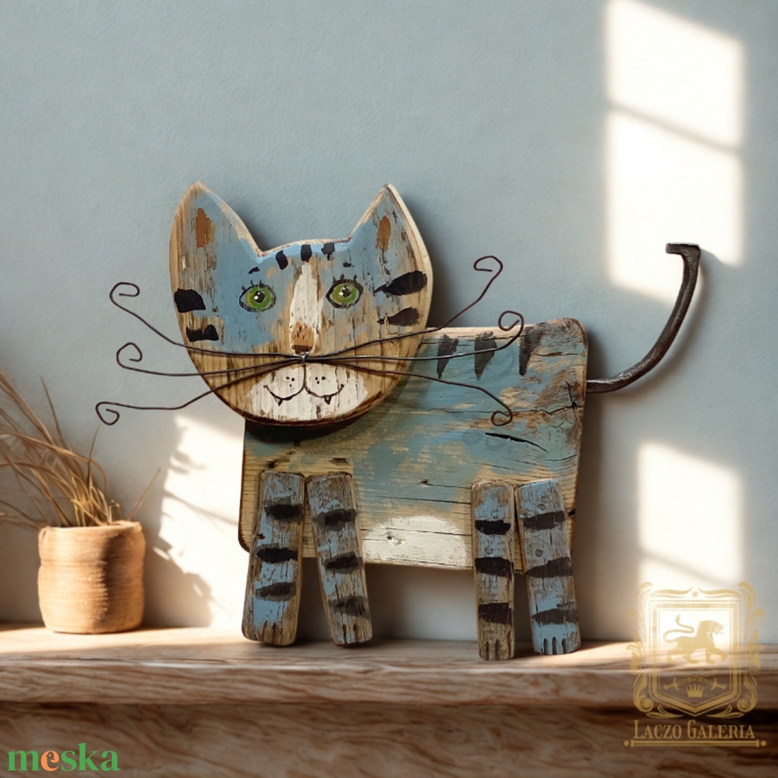 Kék cirmos nagy bajusszal - Rusztikus Fatábla, Vicces Ajándék ötlet - Falikép, Egyedi Falidísz, Macska, Cica - otthon & életmód - dekoráció - fali és függő dekoráció - falra akasztható dekor - Meska.hu