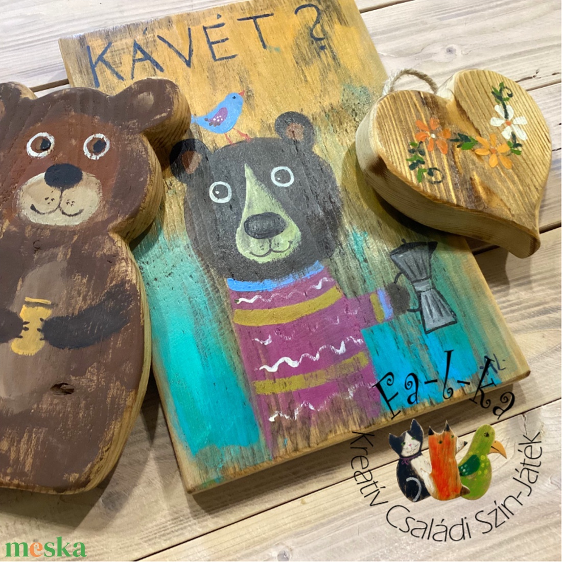 Fa-l-ka - Fesd ki Magad! Kreatív családi foglalkoztató. Rusztikus fatáblák. Ajándék ötlet - Mackó - diy (csináld magad) - egységcsomag - Meska.hu