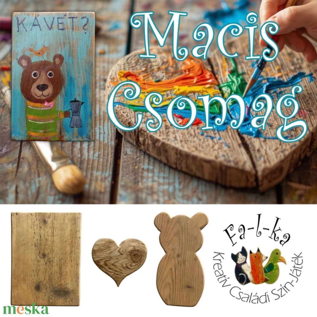 Fa-l-ka - Fesd ki Magad! Kreatív családi foglalkoztató. Rusztikus fatáblák. Ajándék ötlet - Mackó - diy (csináld magad) - egységcsomag - Meska.hu