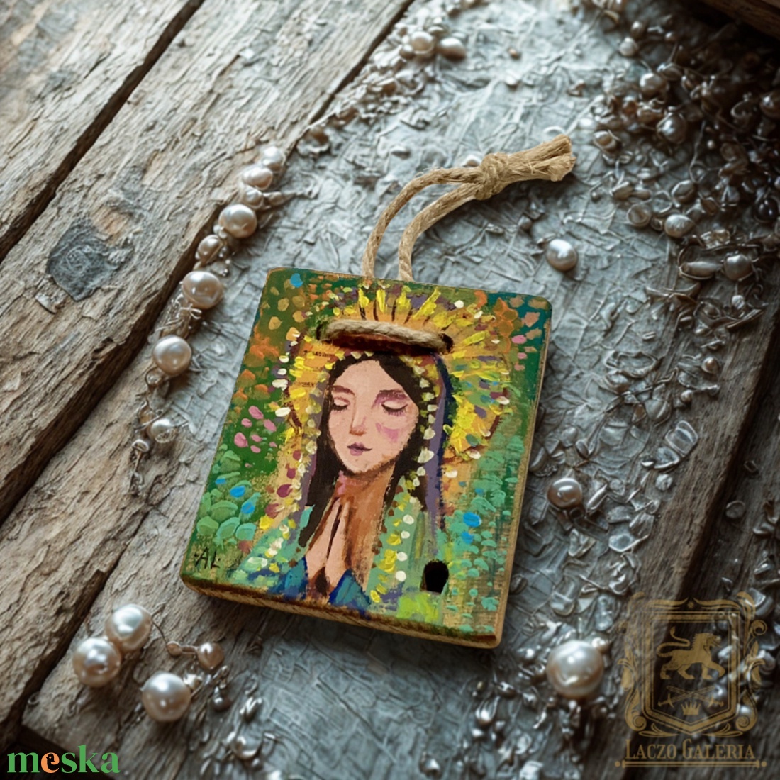 Imádkozó Mária - Rusztikus Festett Fa, Dekoráció - Falra akasztható - Ajándék ötlet, Angyal, Szent, nő  - otthon & életmód - dekoráció - fali és függő dekoráció - függődísz - Meska.hu