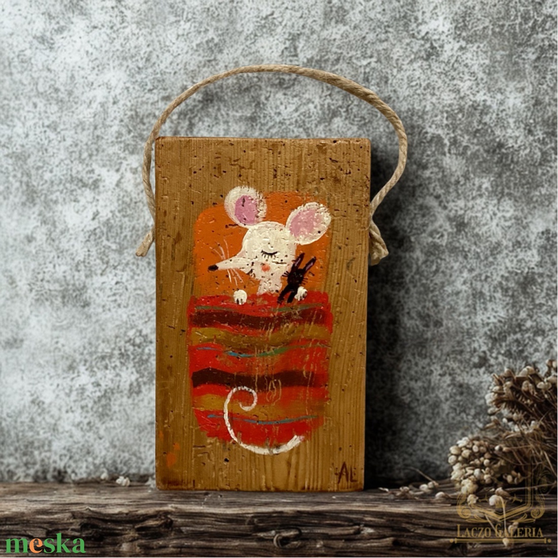 Paplan alatt álmodó - Rusztikus Fatábla, Ajándék ötlet - Egyedi Falidísz, Kisegér - otthon & életmód - dekoráció - kép & falikép - fából készült kép - Meska.hu