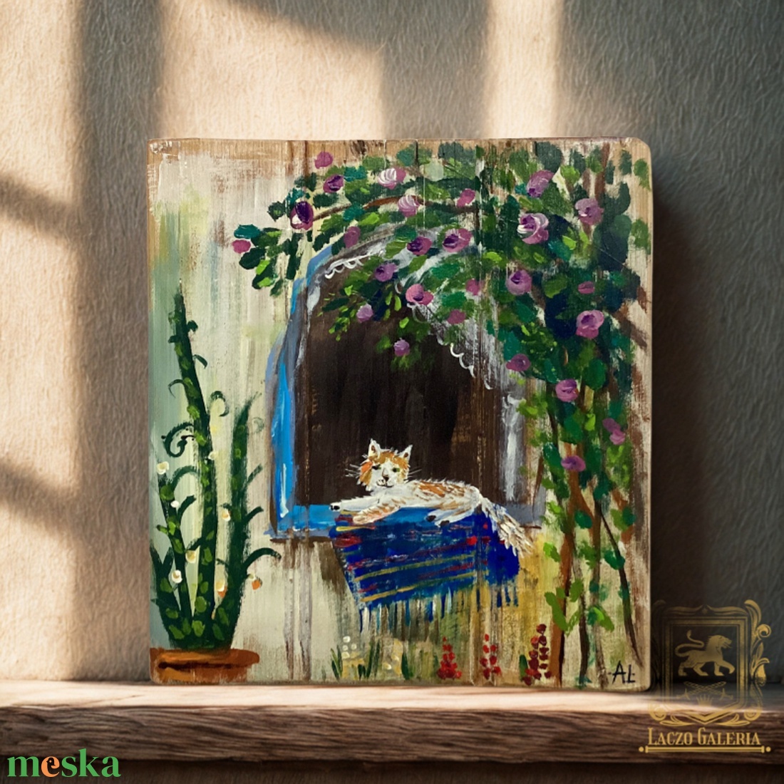 Cica az ablakban - Rusztikus Fatábla, Ajándék ötlet - Egyedi Falidísz, Konyha, Macska, Cica - otthon & életmód - dekoráció - kép & falikép - fából készült kép - Meska.hu