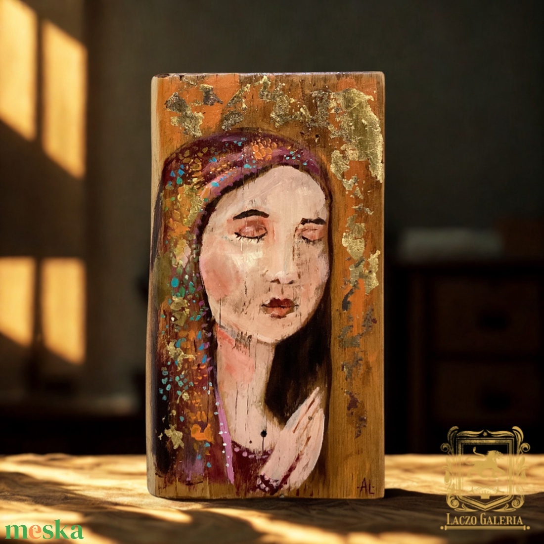  Tündöklés - Rusztikus Festett Fa, Dekoráció - Falra akasztható - Ajándék ötlet, Angyal, Szent, Madonna, nő - otthon & életmód - dekoráció - kép & falikép - fából készült kép - Meska.hu
