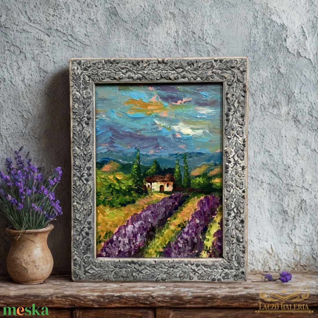 Provence - Akril festmény Vintage fakeretben - Ajándék ötlet - Falikép - Levendula - otthon & életmód - dekoráció - fali és függő dekoráció - falra akasztható dekor - Meska.hu