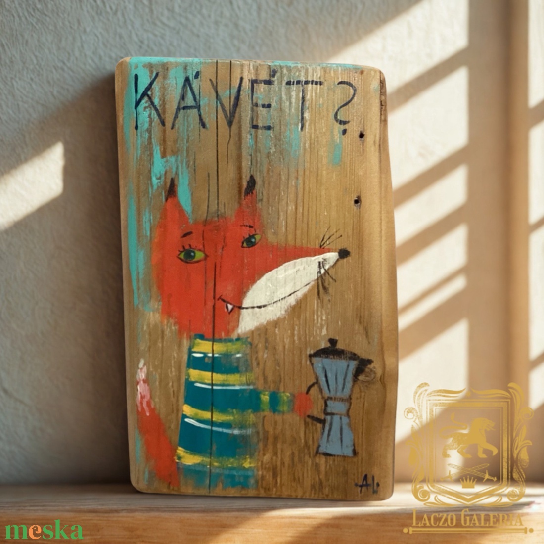 Ki kér Kávét? - Rusztikus Fatábla, Vicces Ajándék ötlet - Egyedi Falidísz, Konyha, Róka koma  - otthon & életmód - dekoráció - fali és függő dekoráció - falra akasztható dekor - Meska.hu