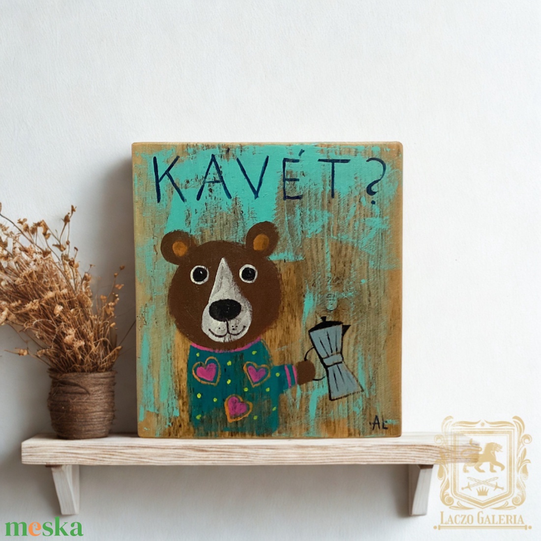 Ki kér Kávét? - Rusztikus Fatábla, Vicces Ajándék ötlet - Egyedi Falidísz, Konyha, Medve, Mackó - otthon & életmód - dekoráció - fali és függő dekoráció - falra akasztható dekor - Meska.hu