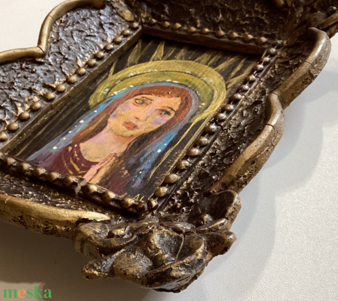 Madonna - Női portré  - Eredeti Akril festmény 19. Század végi neobarokk antik fa keretben - Szent - Laczó Ágnes  - művészet - festmény - akril - Meska.hu