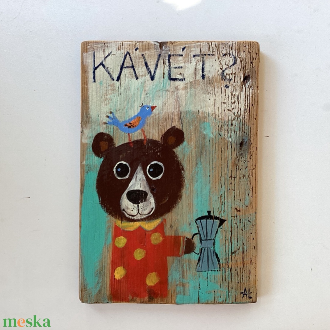 Ki kér Kávét? - Rusztikus Fatábla, Vicces Ajándék ötlet - Egyedi Falidísz, Konyha, Medve, Mackó - otthon & életmód - dekoráció - fali és függő dekoráció - falra akasztható dekor - Meska.hu