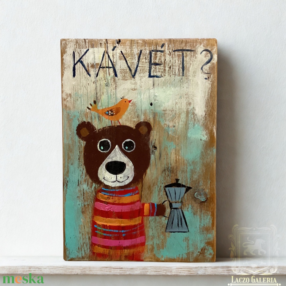 Ki kér Kávét? - Rusztikus Fatábla, Vicces Ajándék ötlet - Egyedi Falidísz, Konyha, Medve, Mackó - otthon & életmód - dekoráció - fali és függő dekoráció - falra akasztható dekor - Meska.hu