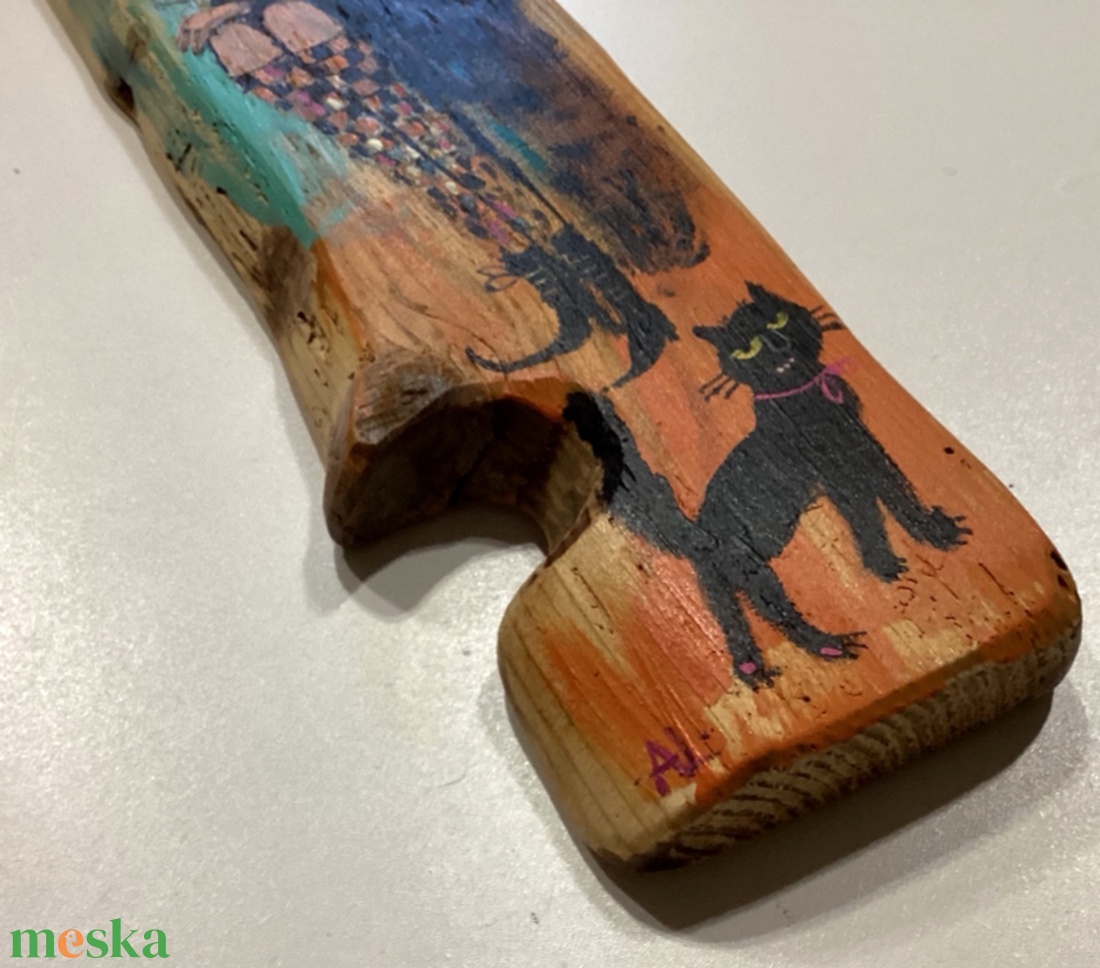 Korai banyek  - Ajándék ötlet, Rusztikus Dekoráció,  Fatábla, Halloween, fekete macska, cica, boszorkány - otthon & életmód - dekoráció - fali és függő dekoráció - falra akasztható dekor - Meska.hu