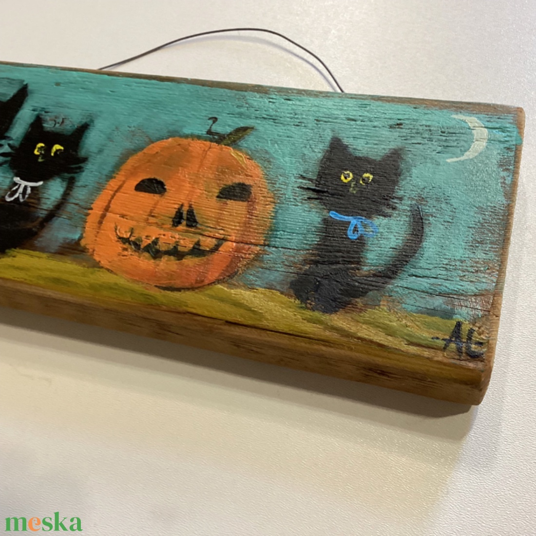 3 Kormi és a Halloween Tök - Rusztikus Fatábla, Vicces Ajándék ötlet - Egyedi Falidísz, Macska, Cica, Falikép - otthon & életmód - dekoráció - halloween - halloweeni dekoráció - Meska.hu