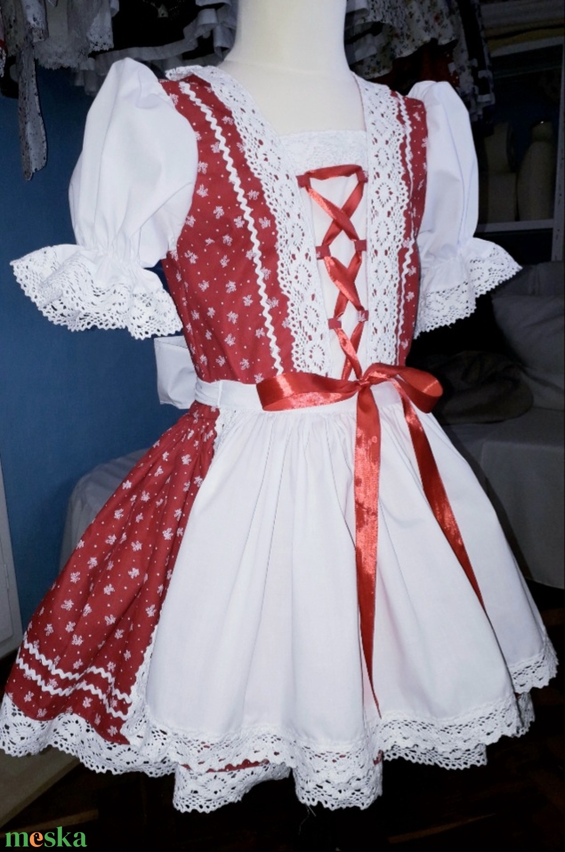 Piros magyaros ruha - ruha & divat - női ruha - ruha - Meska.hu