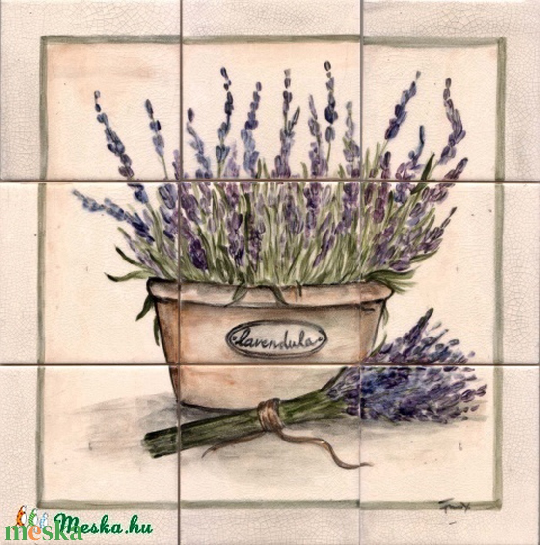 Levendulás kézzel festett csempekép -  - Meska.hu