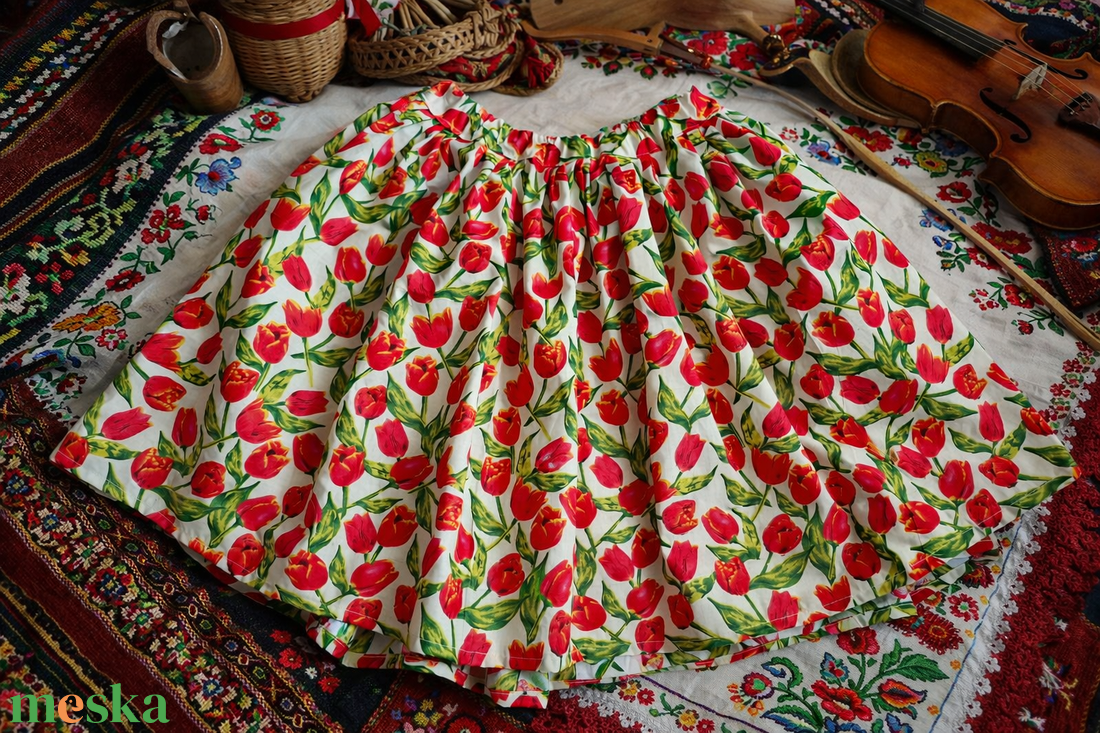 Tulipános néptánc szoknya 50 cm - ruha & divat - női ruha - szoknya - Meska.hu