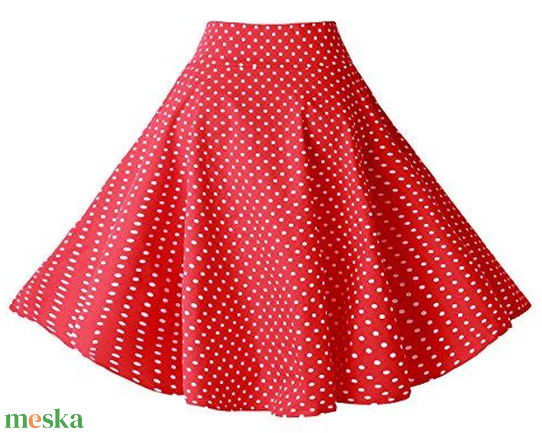 Piros-fehér pöttyös, pörgős szoknya - Rockabilly szoknya 35 cm - ruha & divat - női ruha - szoknya - Meska.hu
