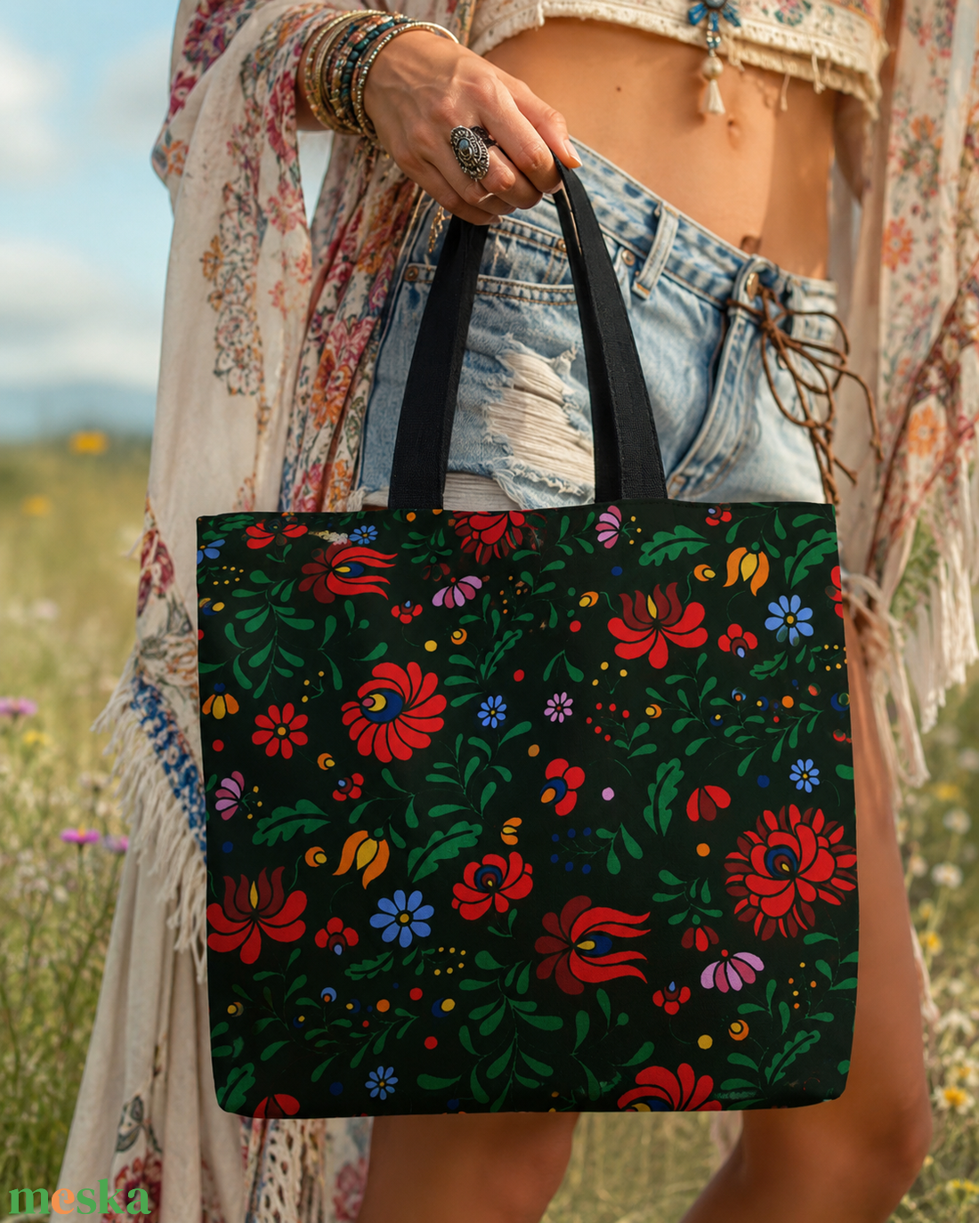 Matyó mintás bevásárló táska - táska & tok - bevásárlás & shopper táska - shopper, textiltáska, szatyor - Meska.hu