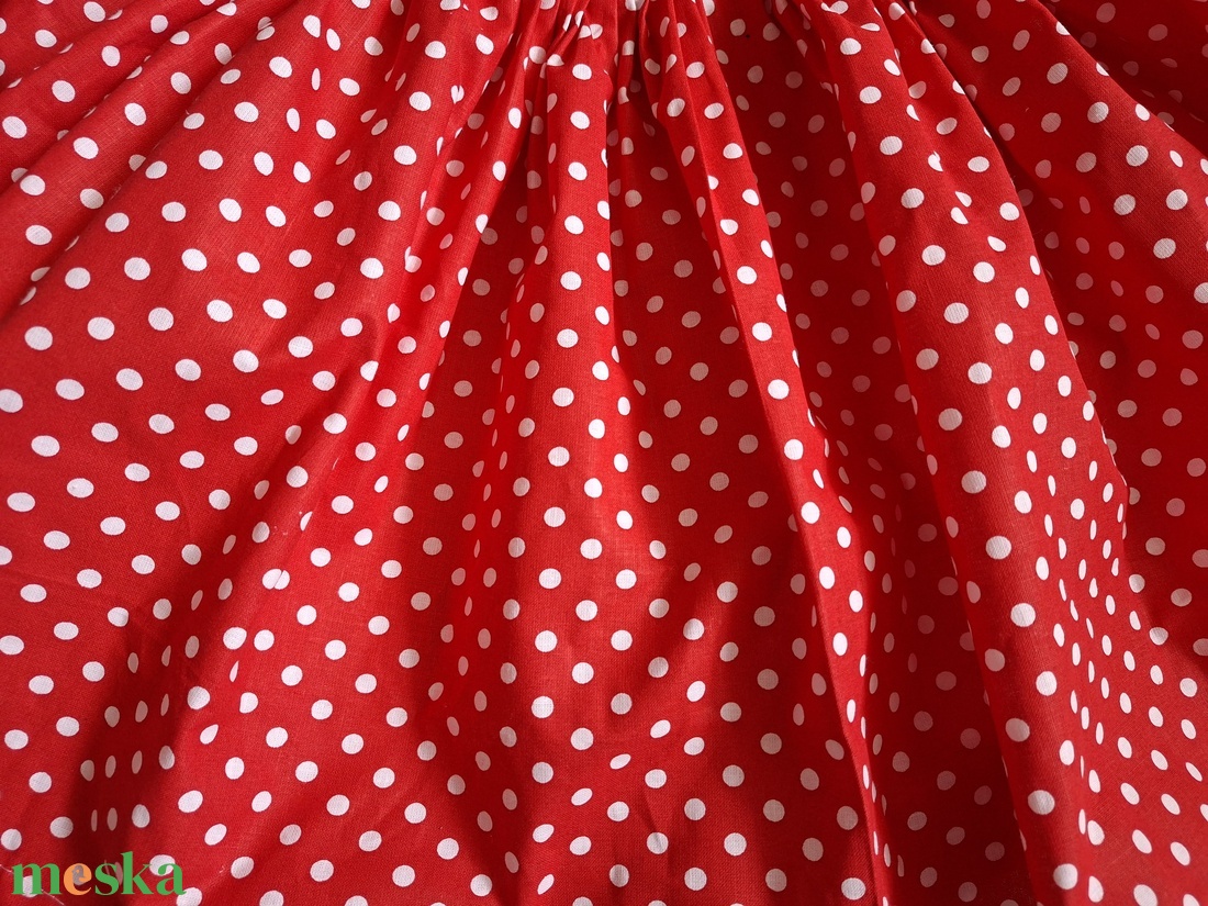 Piros-fehér pöttyös, pörgős szoknya - Rockabilly szoknya 40 cm - ruha & divat - női ruha - szoknya - Meska.hu