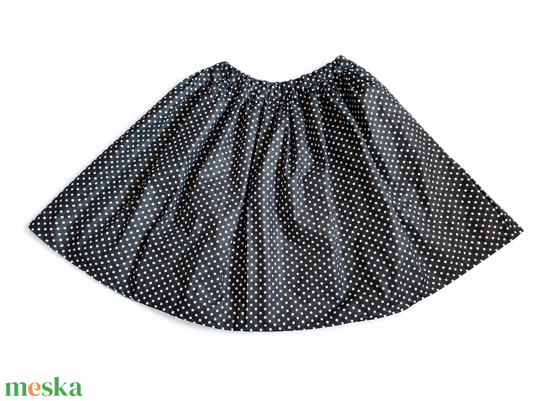 Fekete-fehér pöttyös, pörgős szoknya - Rockabilly szoknya 50 cm - ruha & divat - női ruha - szoknya - Meska.hu