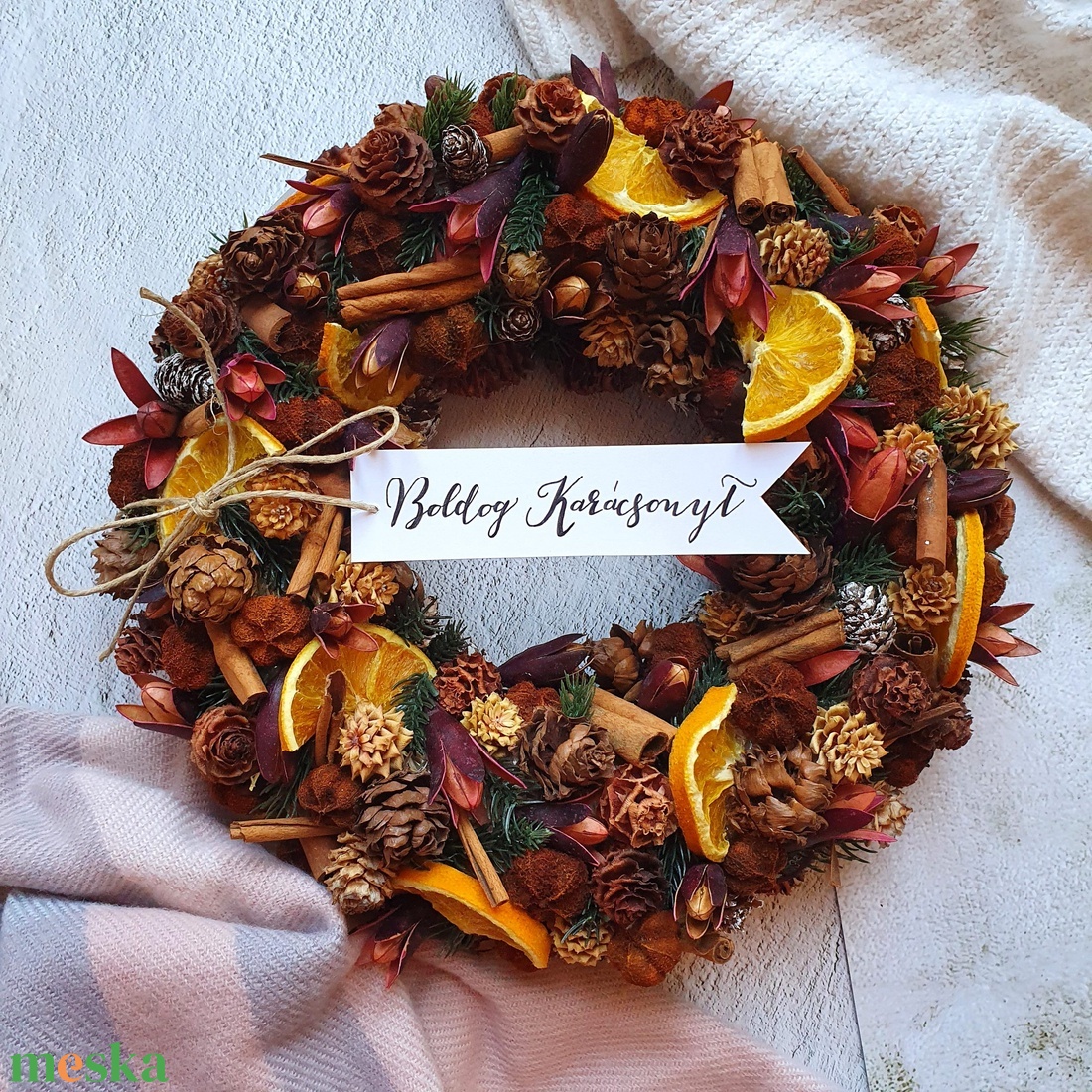 Forralt bor karácsonyi kopogtató, koszorú, advneti koszorú, szárazvirágból, termésekből - karácsony - karácsonyi lakásdekoráció - karácsonyi ajtódíszek - Meska.hu