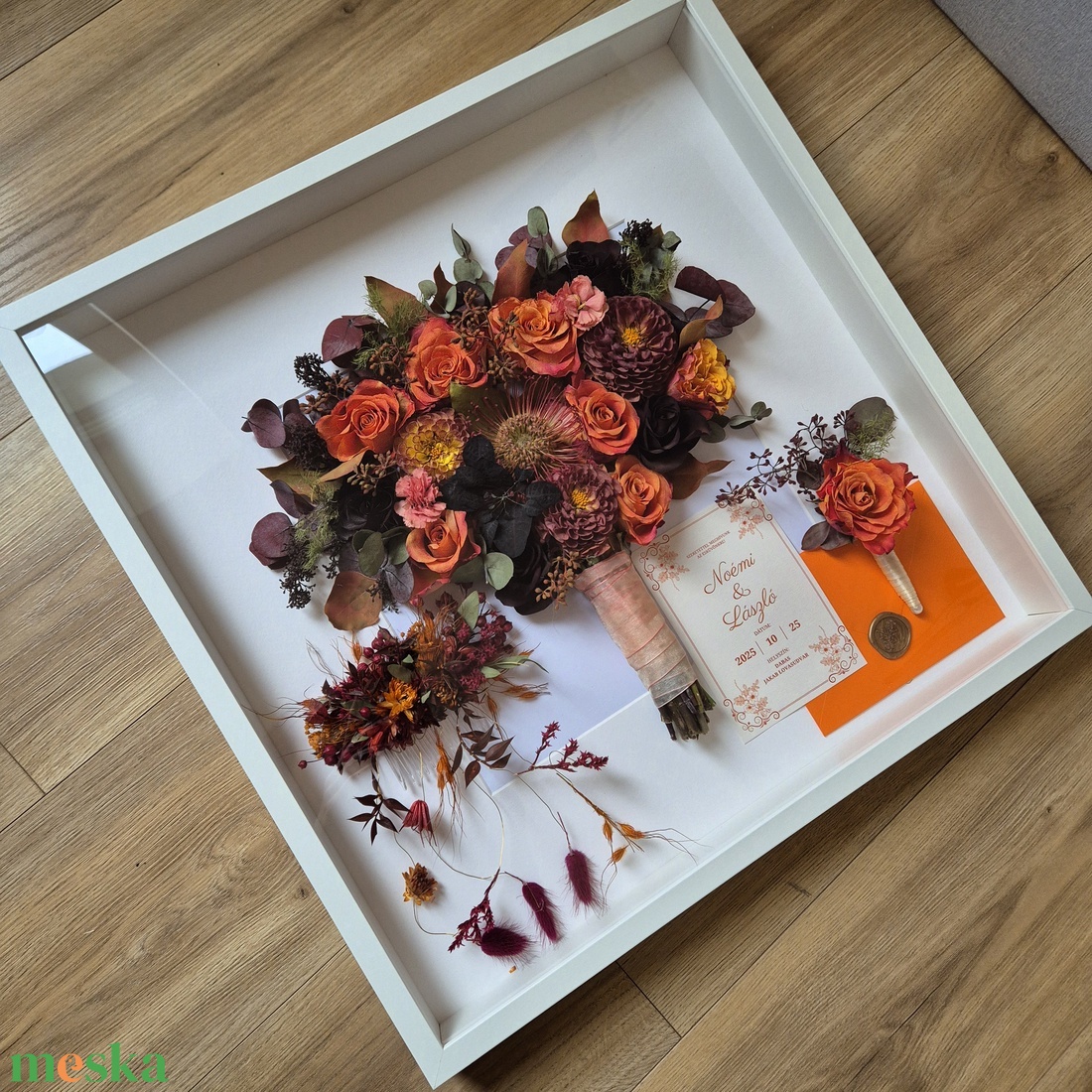 Menyasszonyi csokor megörökítés, csokor tartósítás képkeretben - esküvő - menyasszonyi- és dobócsokor - Meska.hu