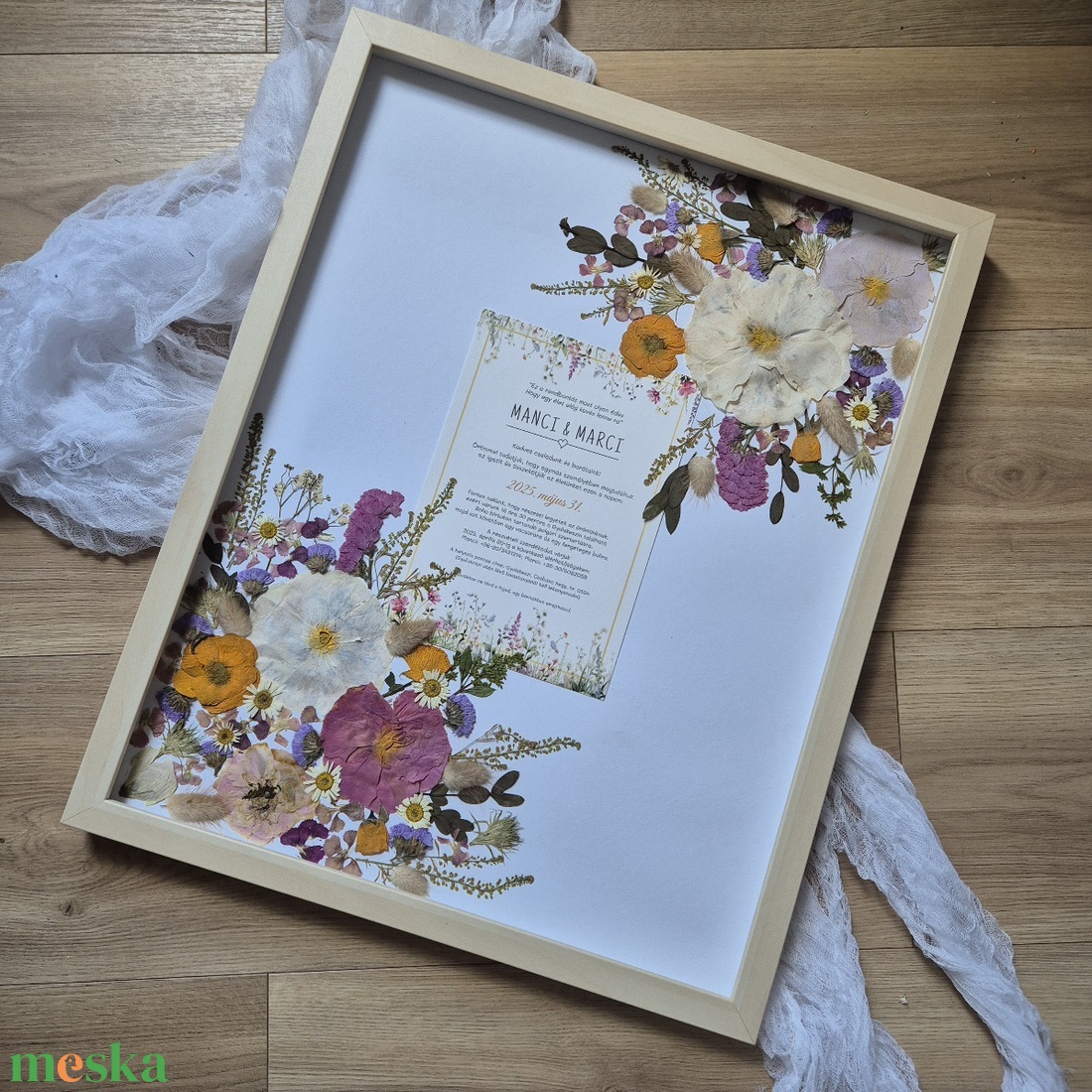 Préselt menyasszonyi csokor megörökítés, csokor tartósítás képkeretben - esküvő - menyasszonyi- és dobócsokor - Meska.hu