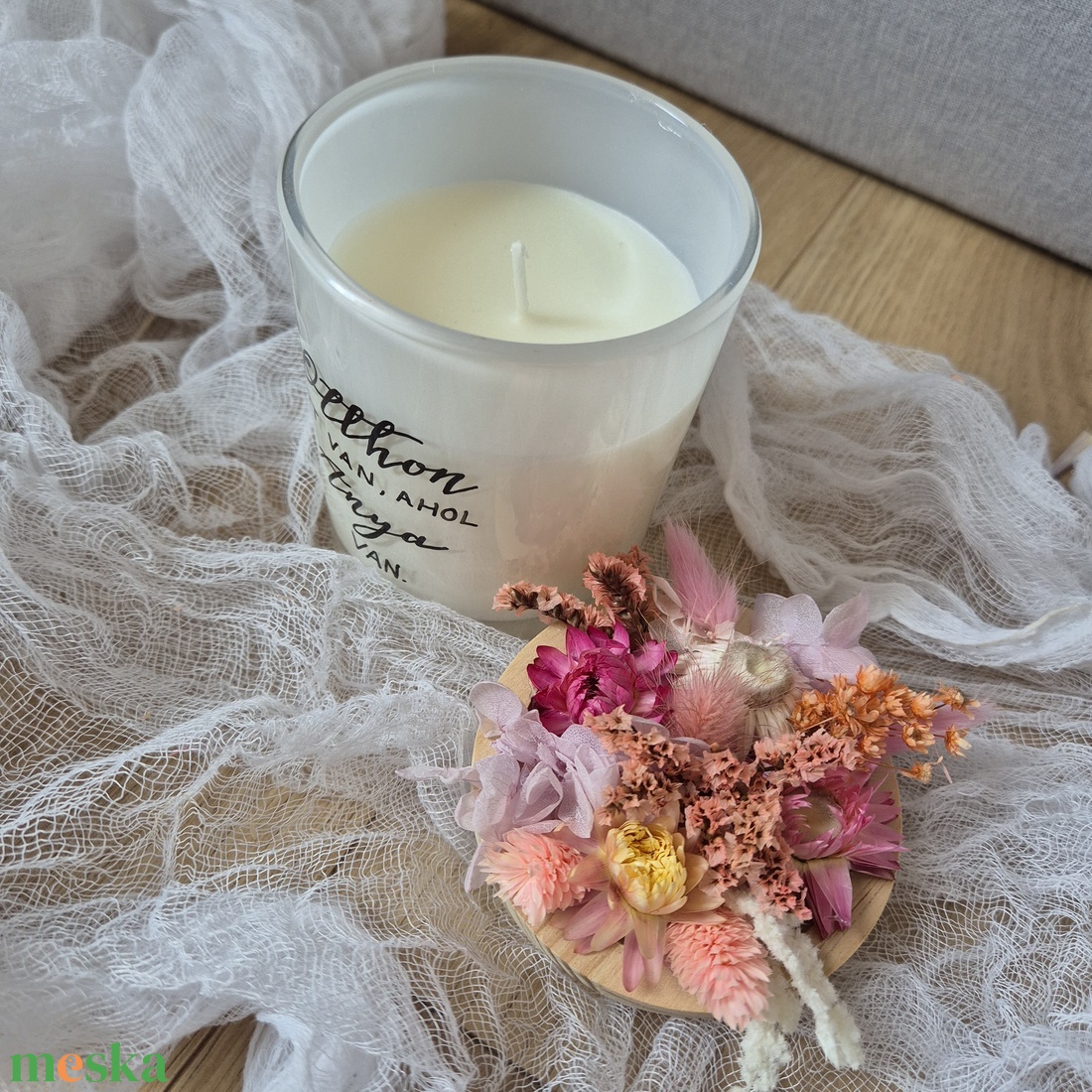 Feliratozott gyertya, szárazvirágokkal Anyák napjára, szülőköszöntő ajándék - otthon & életmód - gyertya, illat, aroma - gyertya - Meska.hu