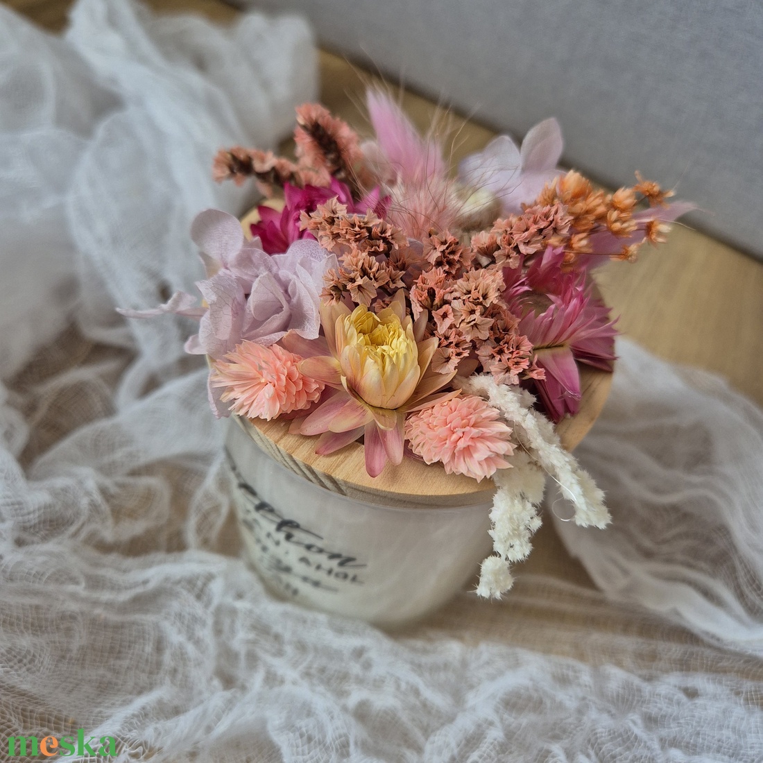 Feliratozott gyertya, szárazvirágokkal Anyák napjára, szülőköszöntő ajándék - otthon & életmód - gyertya, illat, aroma - gyertya - Meska.hu