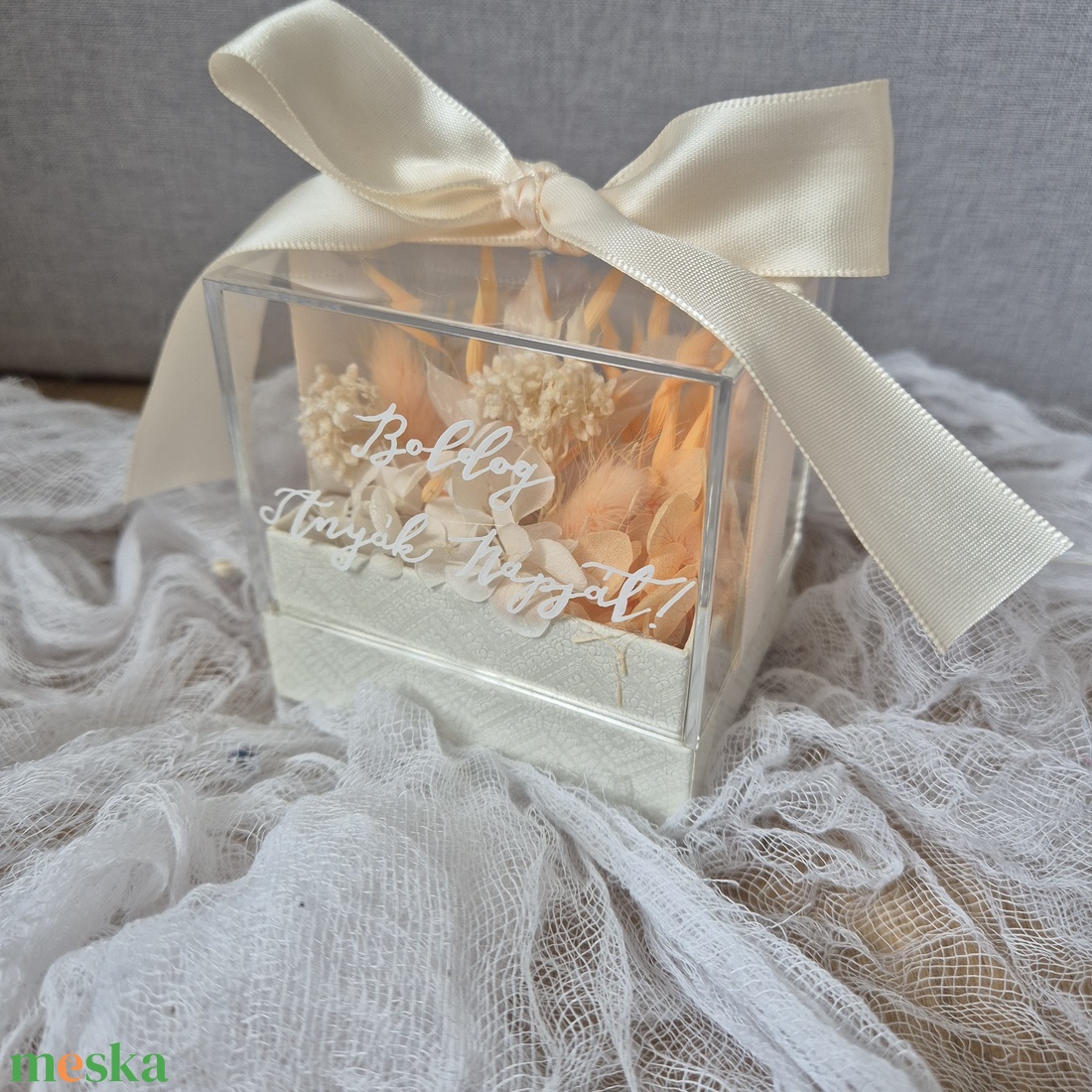 Szárazvirág virágbox, plexiboz, virágdoboz, Anyák napjára, szülőköszöntőre - otthon & életmód - virágdekoráció - virágok - virágbox - Meska.hu