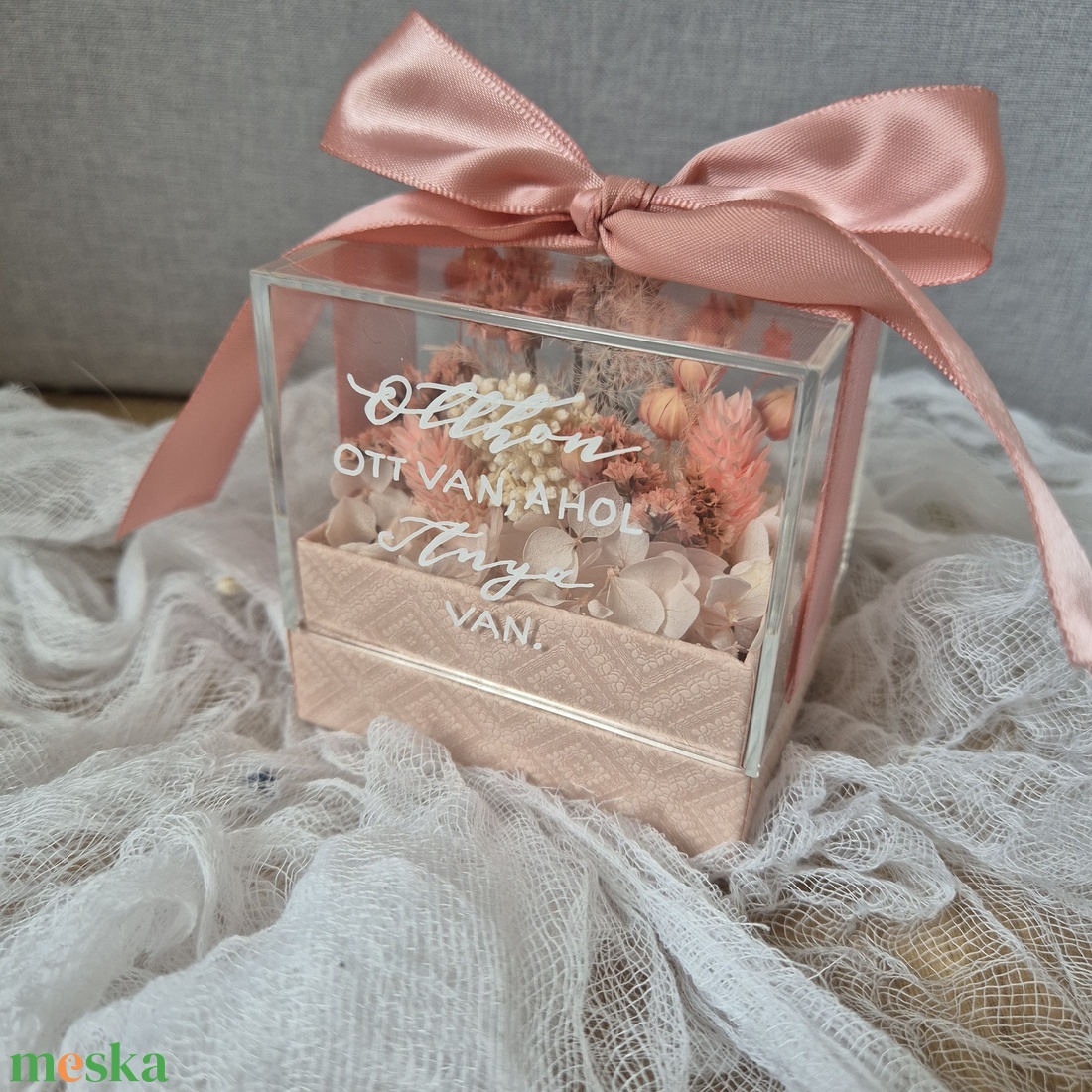 Szárazvirág virágbox, plexiboz, virágdoboz, Anyák napjára, szülőköszöntőre - otthon & életmód - virágdekoráció - virágok - virágbox - Meska.hu
