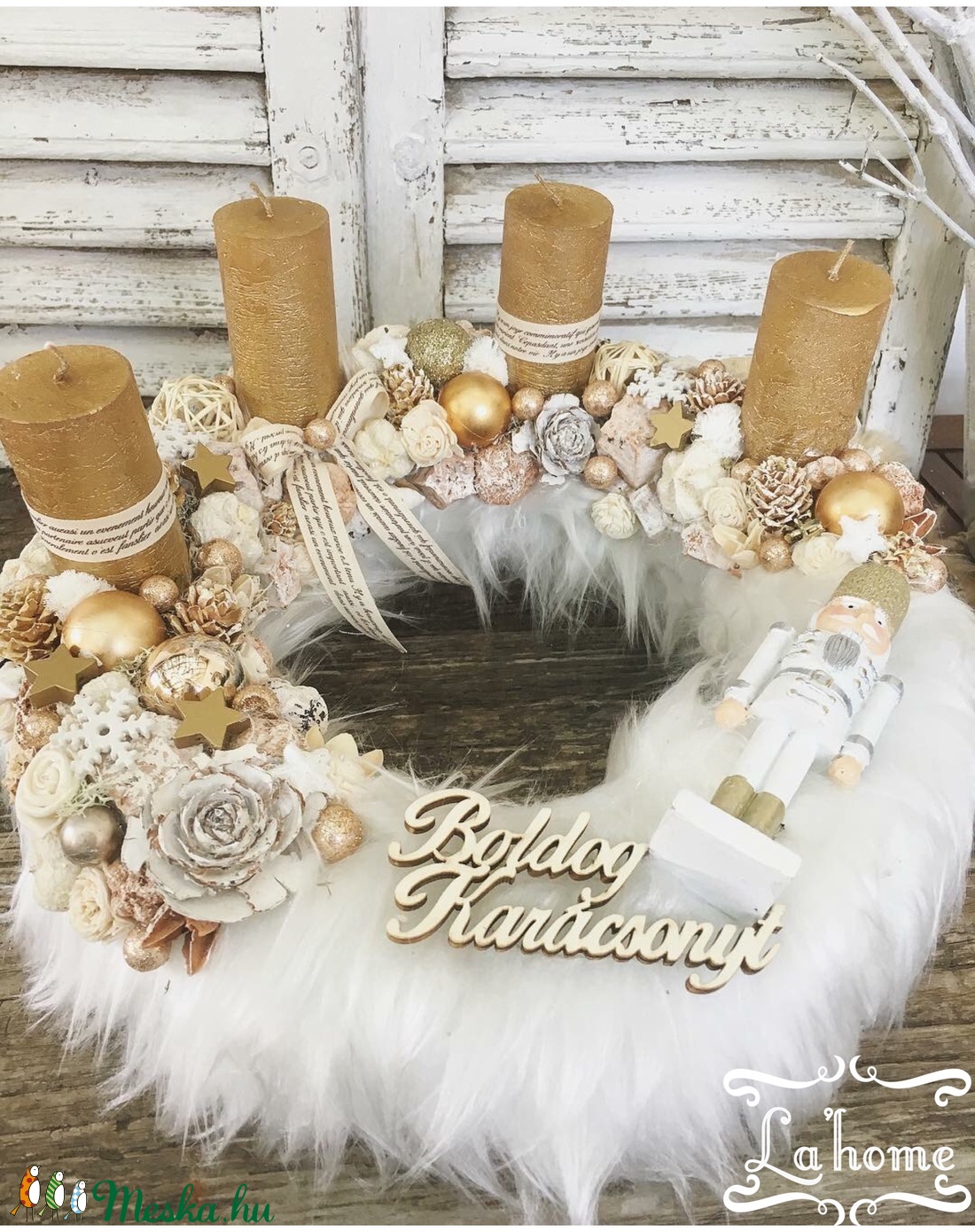 Diótörő adventi koszorú-arany - karácsony - adventi díszek - adventi koszorú - Meska.hu