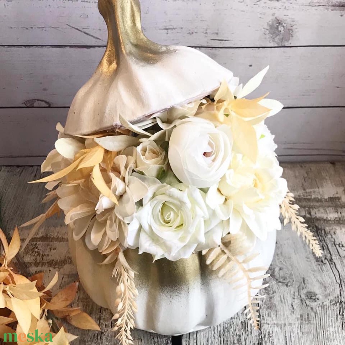 Pumpkin flower-gold white - otthon & életmód - dekoráció - asztal és polc dekoráció - asztaldísz - Meska.hu
