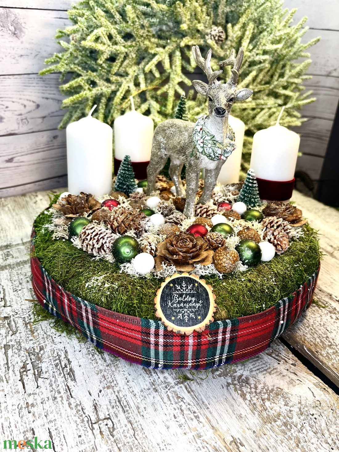 Szarvas adventi koszorú - karácsony - adventi díszek - adventi koszorú - Meska.hu