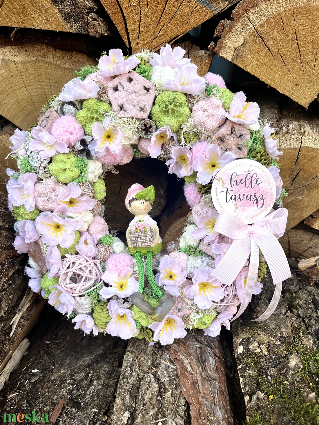 Tavaszi ajtódísz rózsaszín - otthon & életmód - dekoráció - ajtó- és ablak dekoráció - ajtódísz & kopogtató - Meska.hu