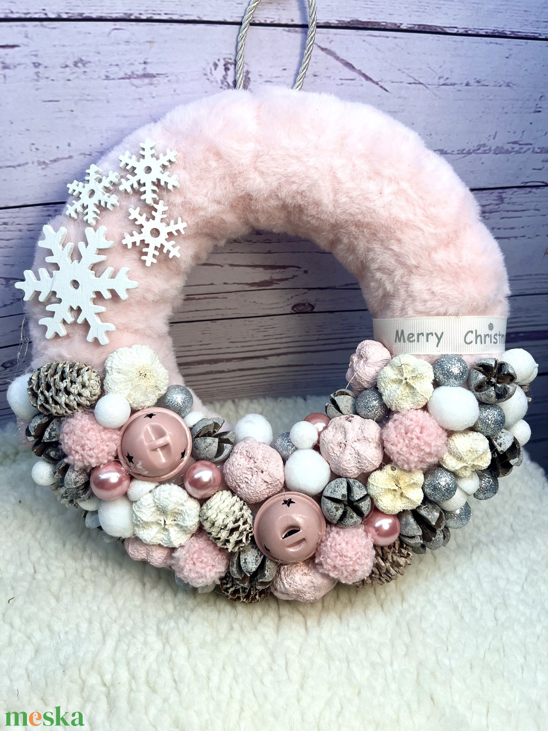 Rózsaszín kopogtató - karácsony - adventi díszek - adventi asztaldísz - Meska.hu